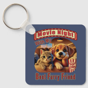 Movie Night - Best Furry Friend - Cute Cat & Dog Keychain