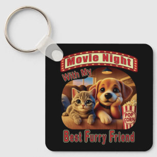 Movie Night - Best Furry Friend - Cute Cat & Dog Keychain