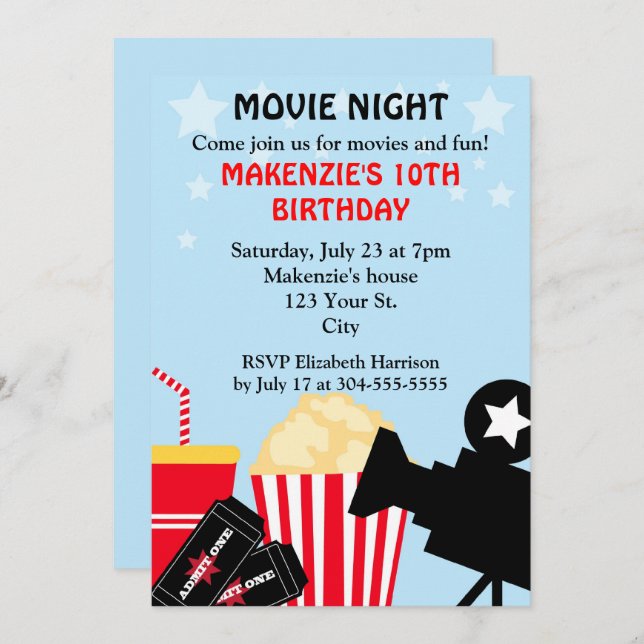 Movie Night Birthday Invitation (Front/Back)