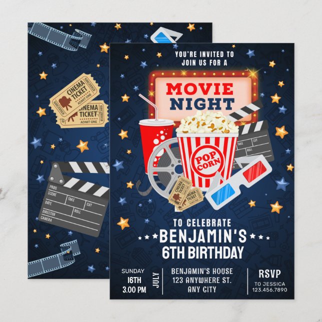 Movie night Birthday Invitation (Front/Back)