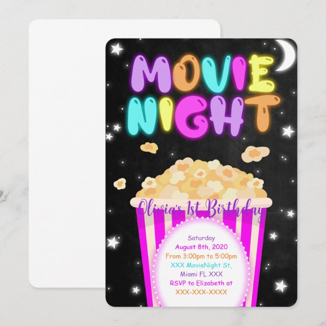 Movie Night Birthday Invitation (Front/Back)