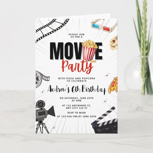 Movie Night Birthday Invitation, Sleep Over Party Invitation (Front)