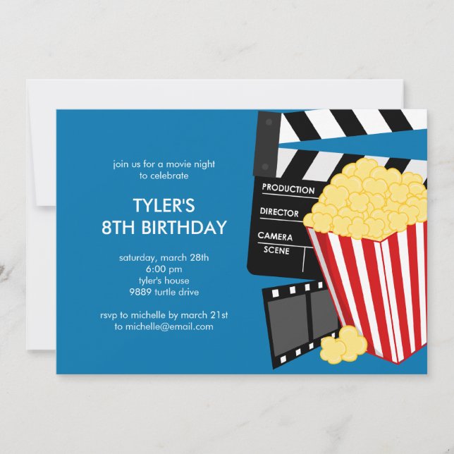 Movie Night Birthday Party Invitation (Front)