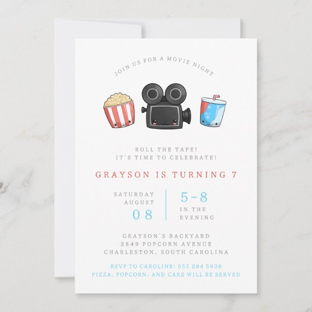 Movie Night Birthday Party Invitation (Front)