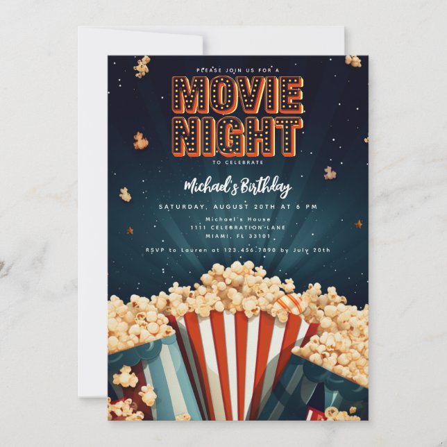 Movie Night Birthday Party Invitation (Front)