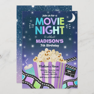 Movie Night Birthday Party Movie Sleepover Popcorn Invitation