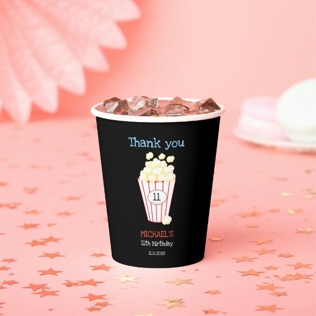 Movie Night Birthday Party Popcorn Thank you  Paper Cups (Insitu)