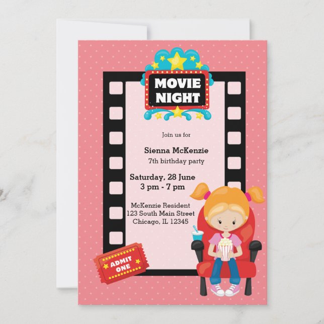 Movie night * choose background colour invitation (Front)