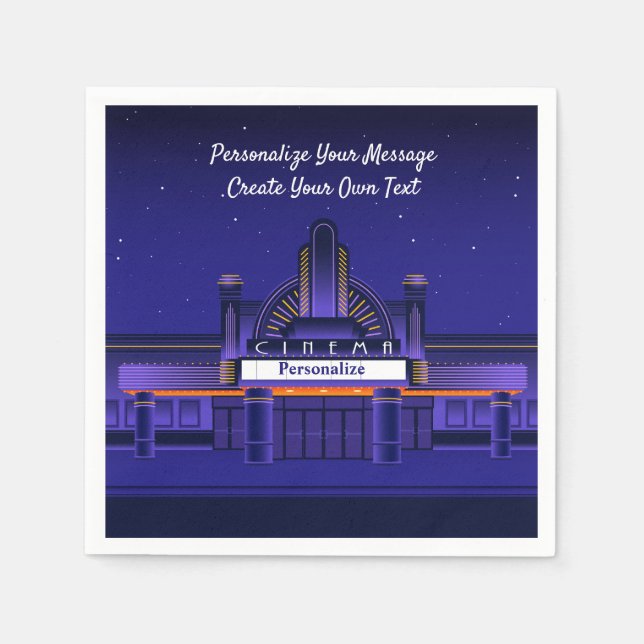 Movie Night Cinema Theatre Marque Personalize Napkin (Front)