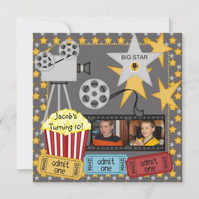Movie Night Custom Photo Birthday Invitation (Front)
