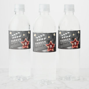 Movie Night Elegant Birthday Water Bottle Label