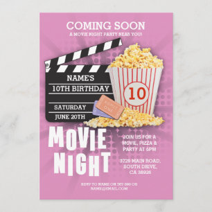 Movie Night Film Cinema Birthday Party Pink Invite