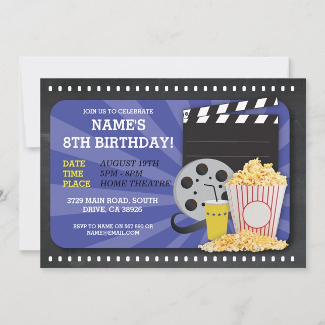 Movie Night Film Cinema Birthday Party View Invite (Front)