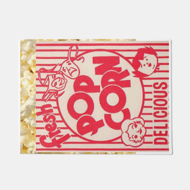 Movie Night Fresh Popcorn Retro Look Doormat (Front)