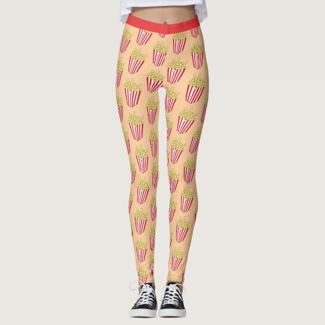 Movie Night Fun Popcorn Pattern Leggings (Front)