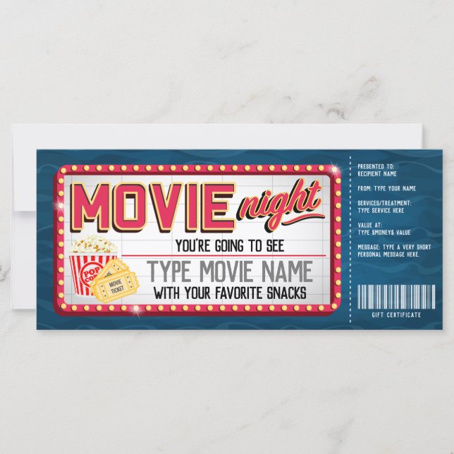 Movie Night Gift Certificate (Front)