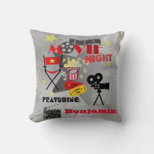 Movie Night Home Theater Design with Name Throw Pillow