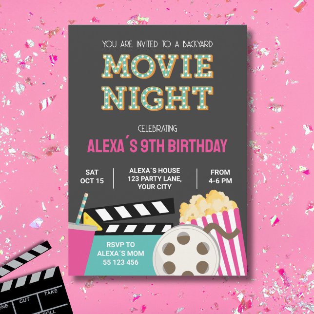 MOVIE NIGHT INVITATION, PINK MOVIE NIGHT ANNOUNCEMENT (Creator Uploaded)