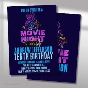 Movie Night Neon Birthday Glow Party Cinema Invitation