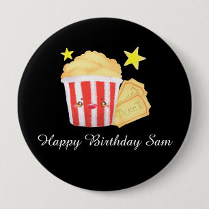 Movie Night Popcorn And Tickets 4 Inch Round Button
