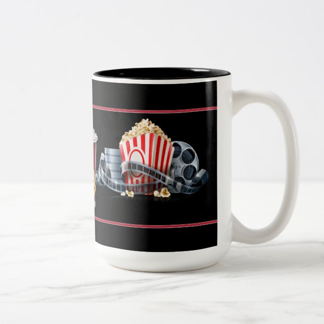 Movie Night Popcorn Black Coffee Mug (Right)