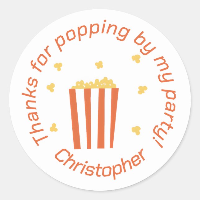 Movie Night Popcorn Personalized Thank You Classic Round Sticker (Front)
