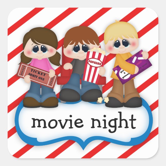 Movie Night Popcorn Stripes Kid's Planner Sticker (Front)