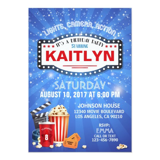 Movie Night Sleep Over Birthday Party Card
