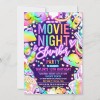 Movie Night Slumber Party Neon Rainbow Birthday 