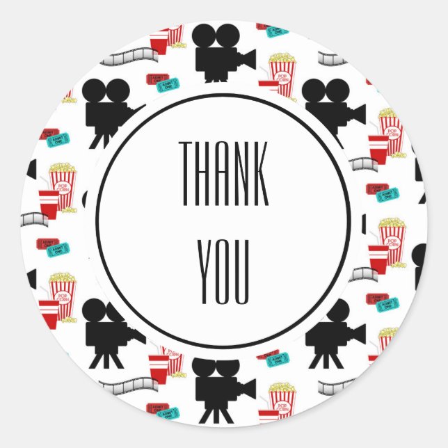 Movie Night Theme Camera Personalized Name Classic Round Sticker (Front)