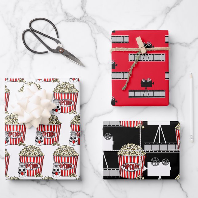 Movie Night Themed Birthday Wrapping Paper Sheet (Front)