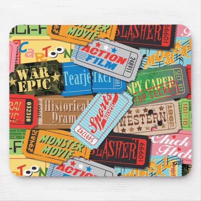 Movie Night Ticket Patterned Mousepad (Front)