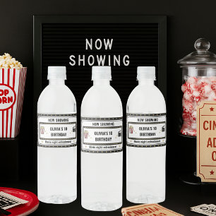 Movie Night W   Now Showing Birthday Party Water Bottle Label