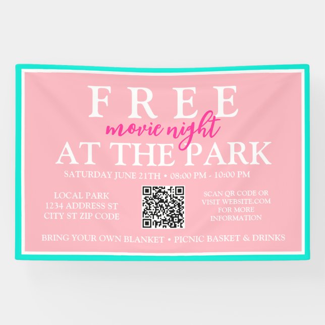 Movie Nights at the Park | Custom Summer Event Banner (Horizontal)