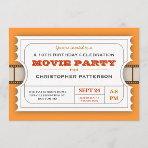 Movie Party Birthday Party Admission Ticket Invitation