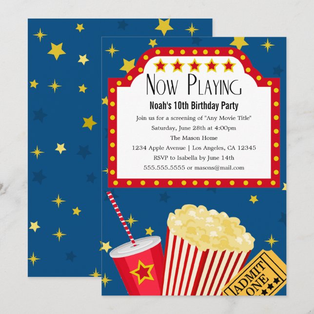 Movie Party | Birthday Party Invitation (Front/Back)