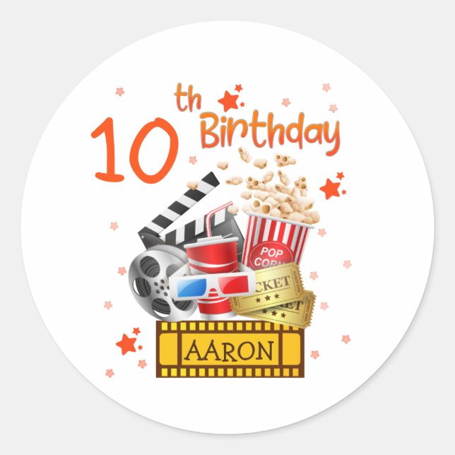 Movie Party Cinema Theatre Birthday Matching  Classic Round Sticker (Front)