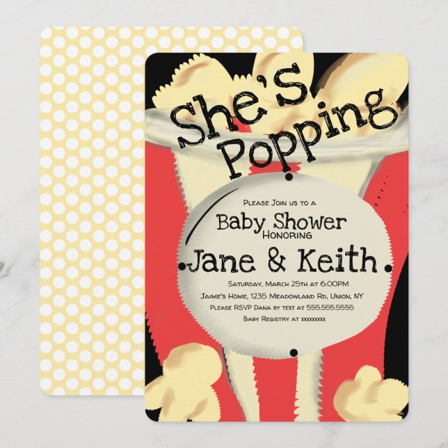 Movie Popcorn Party Red Hand Drawn Babyshower Invitation (Front/Back)