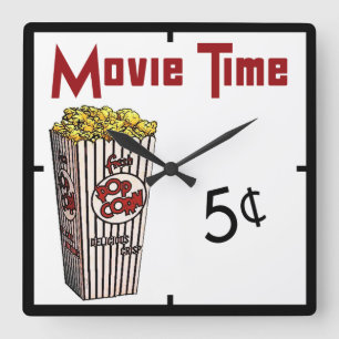 Movie Popcorn Square Wall Clock
