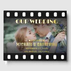 Movie Poster Film Strip Black And White Wedding Guest Book