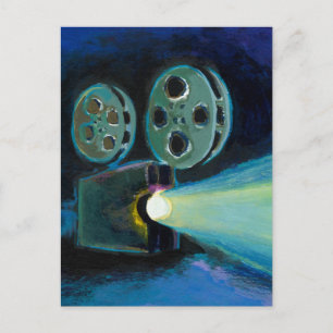 Movie projector colourful expressive painting art postcard