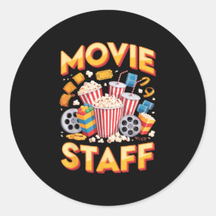 Movie staff film movie food night snack popcorn classic round sticker