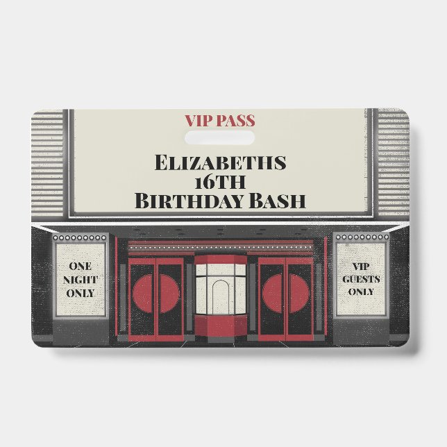 Movie Star Birthday Bash VIP Pass Badge (Front)