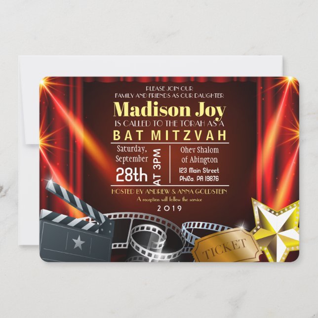MOVIE STAR HOLLYWOOD Bat Mitzvah Invitation (Front)