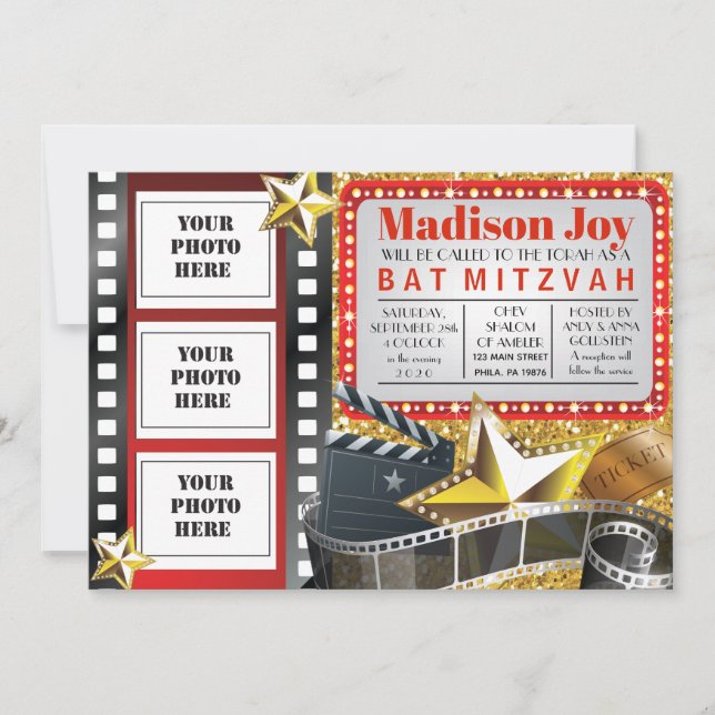 MOVIE STAR HOLLYWOOD PHOTO Bat mitzvah Invitation (Devant)