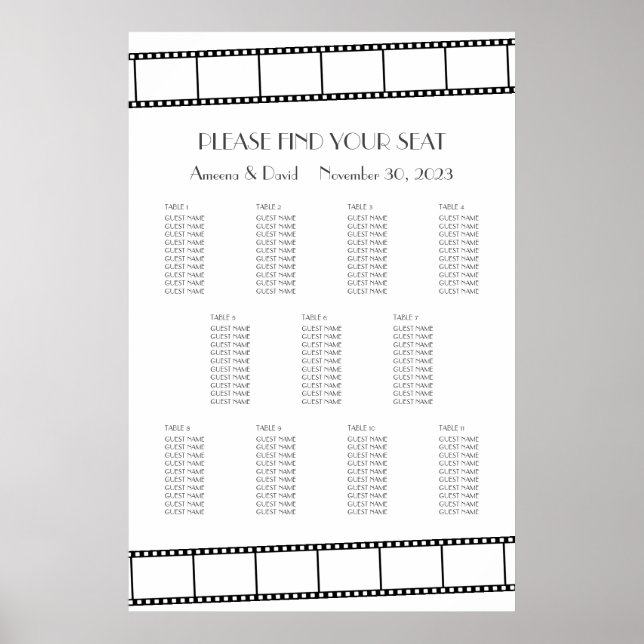 Movie Stars Film Strip Wedding Seating Chart (Front)