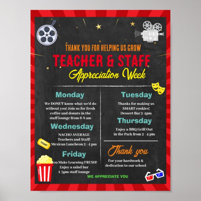 Movie Teacher Staff Appreciation Week template Poster (Front)
