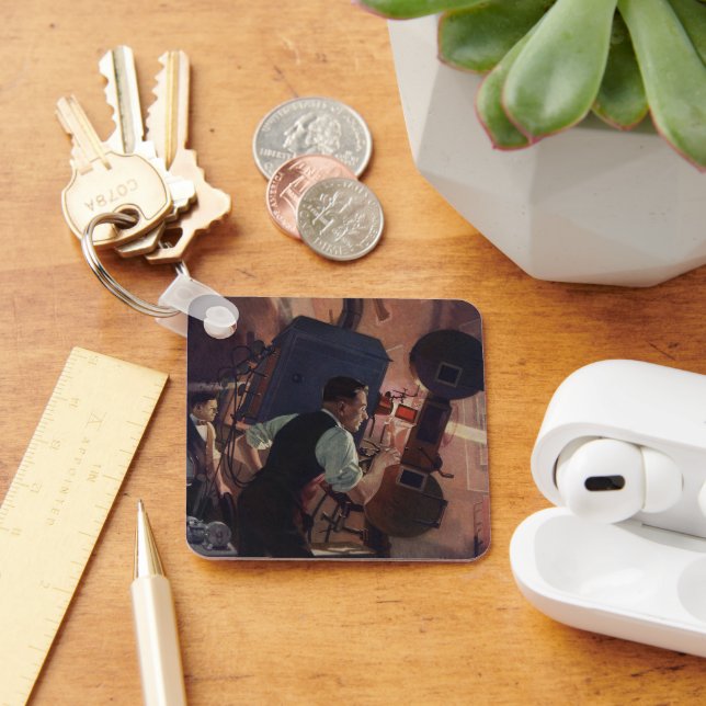 Movie Theater Projectionist, Vintage Business Keychain (Desk)