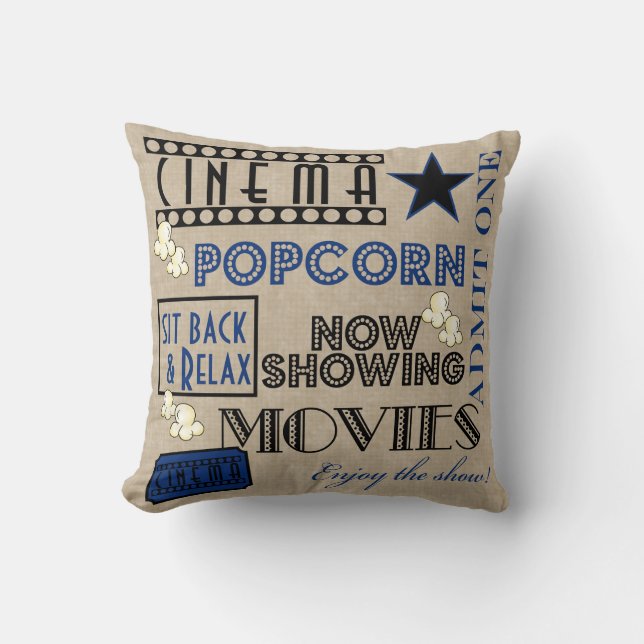 Movie Theatre Cinema  Admit one ticket Pillow-blue Throw Pillow (Front)
