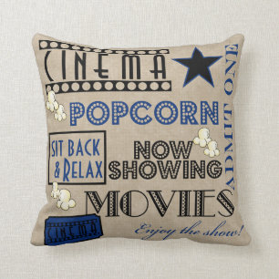 Movie Theatre Cinema  Admit one ticket Pillow-blue Throw Pillow